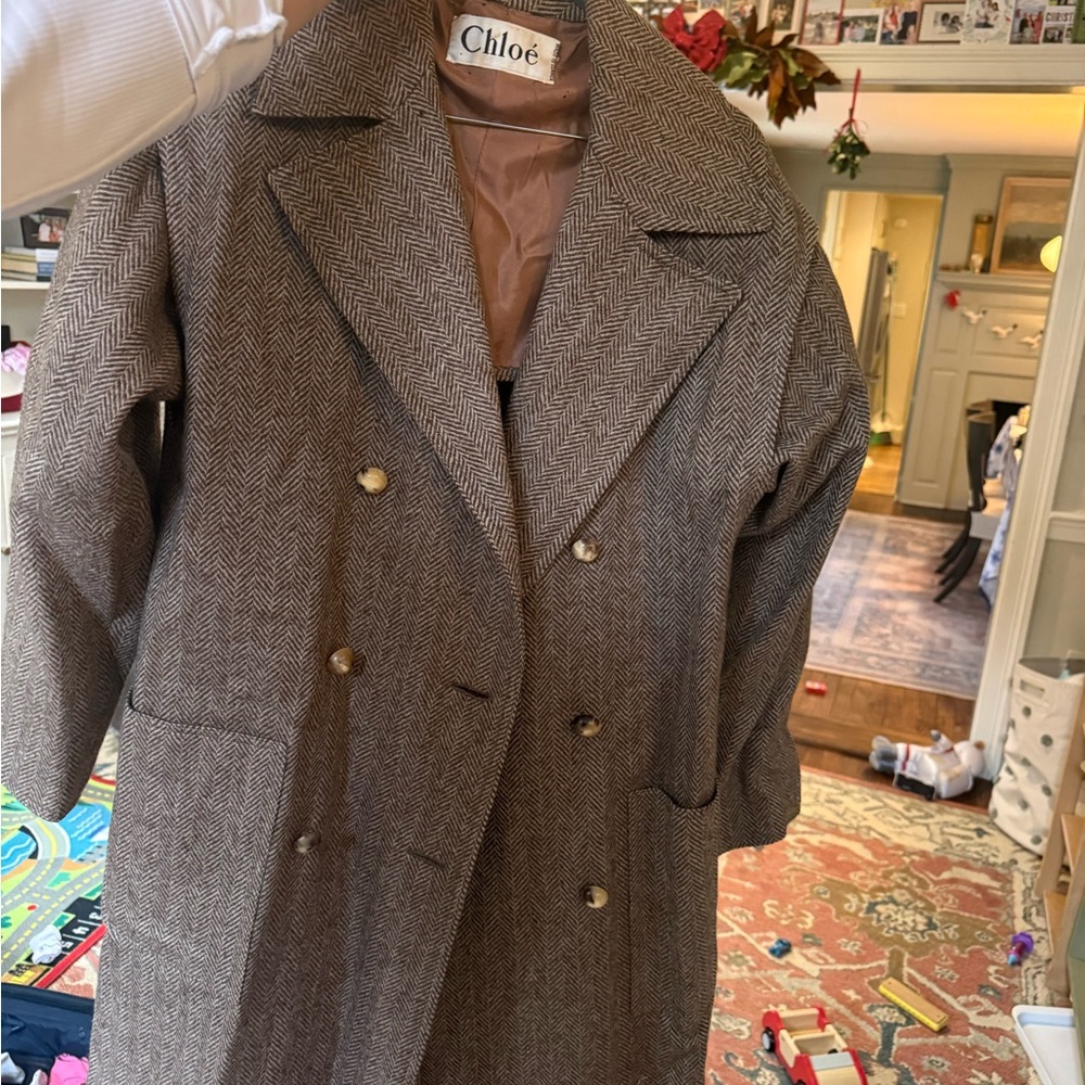 Chloe Brown Herringbone Wool Coat